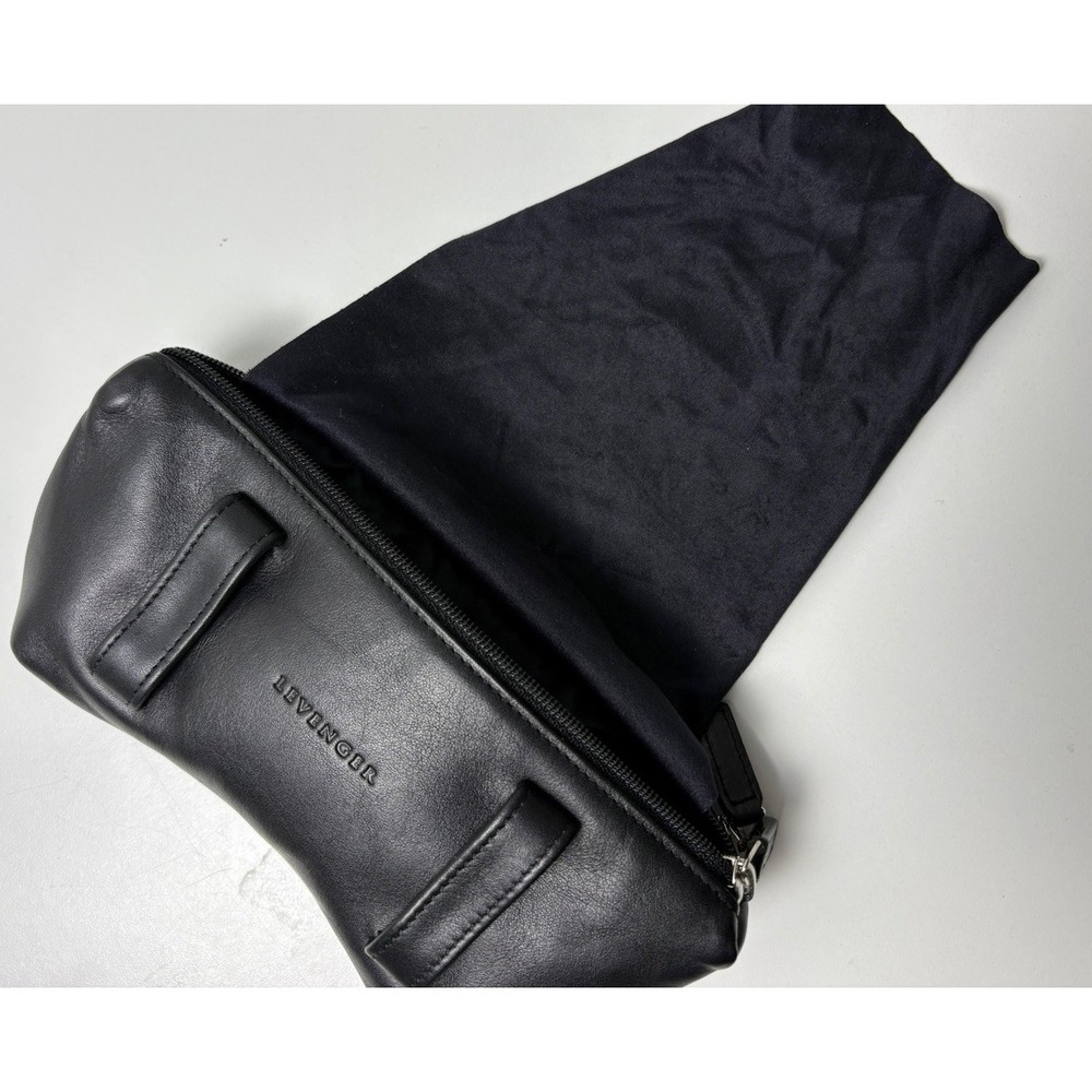 Levenger Double Pouch Eyeglass Case Leather Belt Loop Padded Black Travel Bomber - Picture 4 of 6